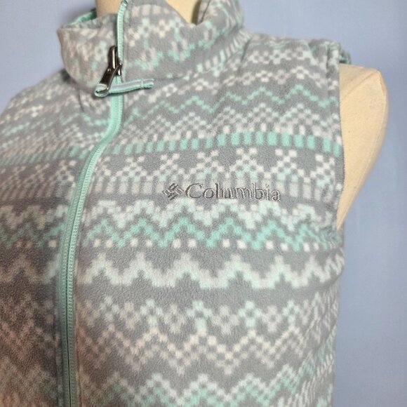 Columbia Medium Light Green Reversible Fleece Softshell Winter Fall Vest (Flaw) - Picture 2 of 11